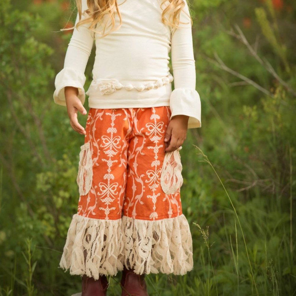 Persnickety Girls Orange Lace Pocket Gauchos Pants Size 6